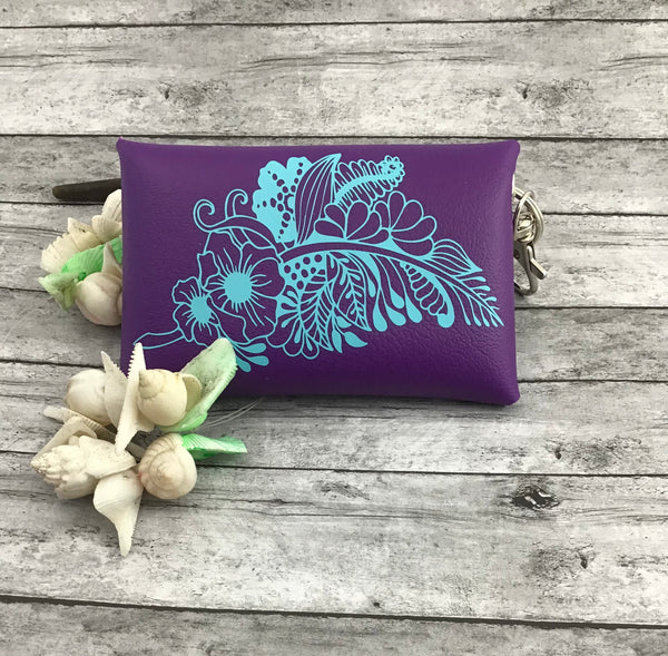 Blue Mandala flower feather keychain pouch