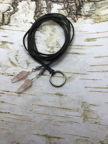 Rose quartz Y Lariat wrap choker necklace