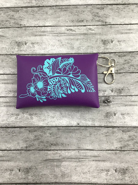 Blue Mandala flower feather keychain pouch