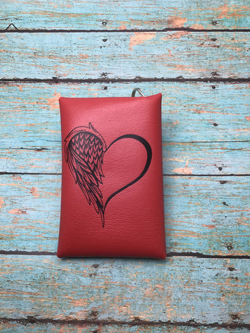 Winged heart keychain pouch