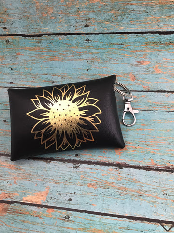 Gold sunflower keychain pouch