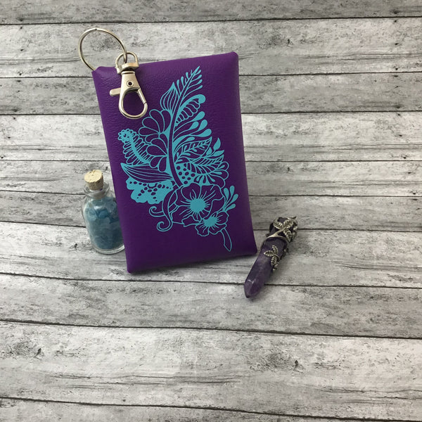 Blue Mandala flower feather keychain pouch